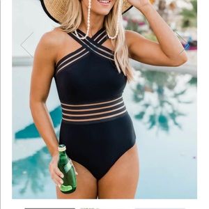 NWT Black One Piece Swimsuit Mesh